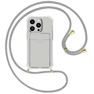 Abbildung von mtb more energy® Handykette mit Kartenfach kompatibel iPhone 15 Pro Fancy Fishnet/Goldfarbene Ösen Smartphone Hülle zum Umhängen Anti Shock Full TPU Case
