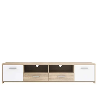 Abbildung von FORTE Quadro TV Unterschrank mit 2 Türen und Schubladen, Holzwerkstoff, Sonoma Eiche / Weiß, 39 x 181,7 52,7 cm