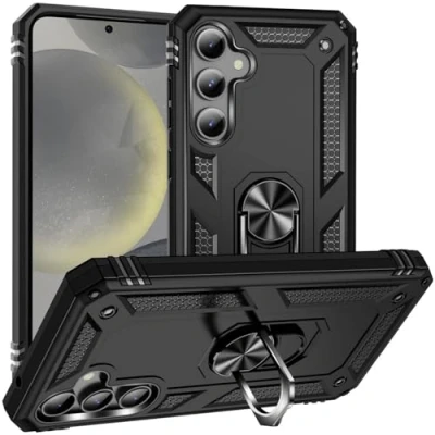 Abbildung von Verco Hybrid Armor Shield Case für Samsung Galaxy S24 FE Hülle, extrem robust mit Magnet Fingerring Halter Handyhülle 5G Panzerhülle, Schwarz