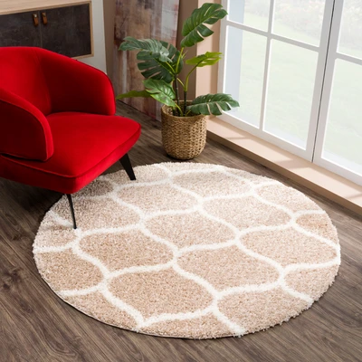 Abbildung von SANAT Madrid Shaggy Teppich Rund Hochflor Teppiche für Wohnzimmer, Schlafzimmer, Küche Beige, Größe: 80 cm