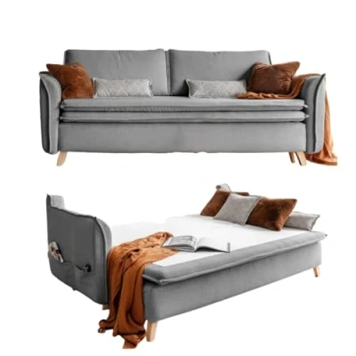 Abbildung von Schlafsofa mit Bettkasten, Dauerschläfer Big Sofa Schlaffunktion und Matratze, Sofabett, Schlafcouch Ausziehbar Grau