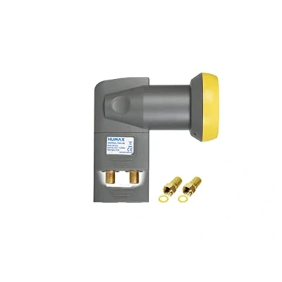 Abbildung von HUMAX Digital Twin LNB Gold, Satelliten universal LNB, LTE Filter, 2 Teilnehmer inkl. Wetterschutzhülle und vergoldete F Stecker, für digitales Fernsehen in HD, Full 4K UHD &amp; 8K, schwarz/gelb