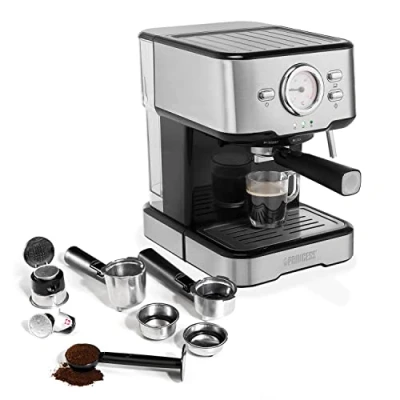 Abbildung von Princess 01.249412.01.001 Espresso und Kapselmaschine, Espressomaschine, 1,5 l, Kaffeekapsel, Gemahlener Kaffee, 1100 W, Schwarz, Edelstahl