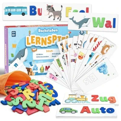 Abbildung von NIYYAH Buchstaben Lernspiel ab 4 5 6 Jahre ABC Lernen Montessori Holz Kinder mit E Book Schulanfänger Vorschule 1 Klasse Geschenk Einschulung Mädchen und Junge