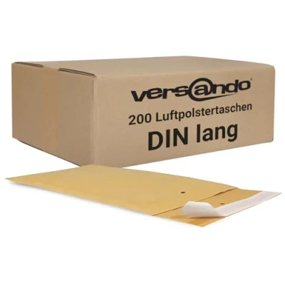 Abbildung von versando 200x DIN lang Luftpolsterumschläge Innenmaß 110 x 220 mm Außenmaß 125 235 braun/goldgelb für