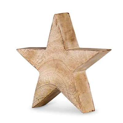 Abbildung von levandeo Stern Holzstern Mango 14cm Mangoholz Braun Natur Dekoration Tischdeko Holzdeko Unikat