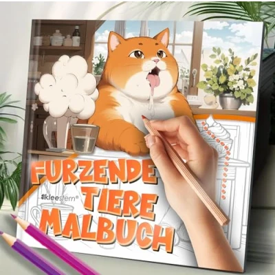 Abbildung von Furzende Tiere Malbuch: Das lustige Ausmalbuch von Kleestern® zum Dampf ablassen, 1 Stk 35+ witzige Ausmalbilder für Erwachsene und Kinder, Stressabbau, Entspannung &amp; Achtsamkeit