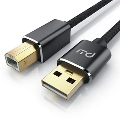 Abbildung von CSL 5m USB Kabel Druckerkabel A Stecker auf B Scannerkabel Metallstecker schwarzer Nylonmantel für Audio Streaming, Sanner, DAC und Drucker Premium