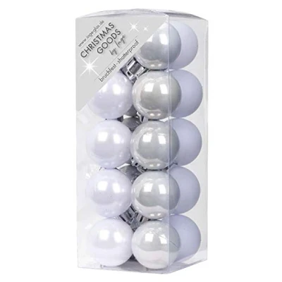 Abbildung von 20 Weihnachtskugeln Kunststoff 3cm Mix bruchfest Christbaumkugeln Set Plastik 30mm Christbaumschmuck Weiß