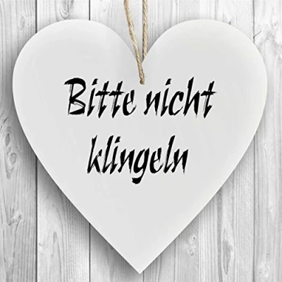 Abbildung von Herzschild Holzherz Holzschild 16 x cm Bitte Nicht klingeln weiß Dekoschild Wandschild Schild Holz Geschenk