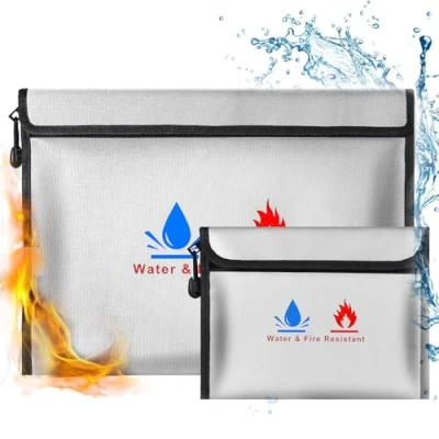 Abbildung von Feuerfeste Tasche Dokumententasche 2 Set Feuersichere wasserdichte Hülle Beutel Behälter für Dokumente Passport Bankdatei Geld Wertsachen (Grau)