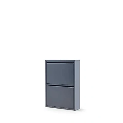 Abbildung von Alveon Schuhschrank Schmal Schuhregal Metall Schuhkipper mit Magnet Klappen Schuhablage Montiert und Wandmontage (Anthrazit, 2 Klappen)