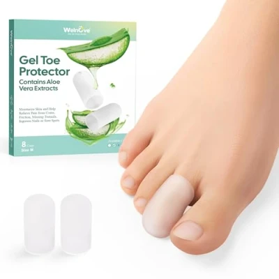 Abbildung von Welnove 8x Silikon Zehenkappen mit Aloe Vera Schutz für Hühneraugen, Blasen &amp; Hammerzehen Bei eingewachsenen Nägeln Ballenschmerzen(8M, Klare)