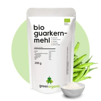 Abbildung von Guarkernmehl Bio 200g Guar Gum Guarkern Mehl aus kontrolliertem Anbau E412 Glutenfrei Bindemittel Verdickungsmittel (200 g, Guarkermehl)