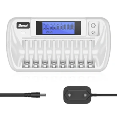 Abbildung von BONAI Akku Ladegerät 9 Slot LCD Batterieladegerät Universal Akkuladegerät Intelligentes Battery Charger mit Entladungsfunktion für AA/AAA/9V Block NI MH CD Wiederaufladbare Batterien