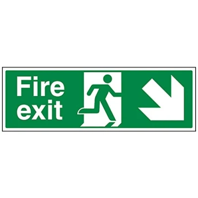 Abbildung von VSafety 14006 AX R Notausgangsschild &quot;Fire Exit&quot; mit Pfeil nach unten rechts, 1 mm Hartkunststoff, Querformat, 450 x 150 mm, Grün
