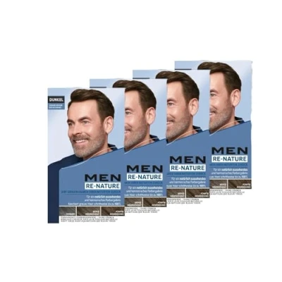 Abbildung von Men Perfect Re Nature Männer Dunkelbraun bis Schwarz (4x 145 ml), Pigmentierungs Creme, stellt ohne Haare färben die Naturhaarfarbe wieder her und kaschiert schonend graue