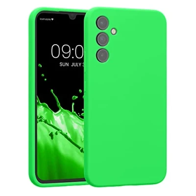 Abbildung von kwmobile Handyhülle kompatibel mit Samsung Galaxy A34 5G Hülle gummierte Handy Case aus Silikon in Neon Grün