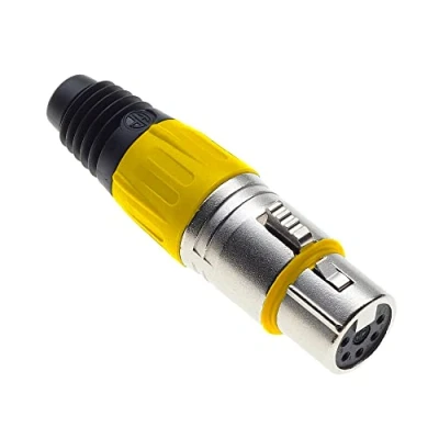 Abbildung von Keple 5 polige XLR Buchse, gelb Buchse für Audio Mikrofon DMX Stecker, nicked Plated Adapter, Metallkonstruktion, Stecker mit Kunststoffgehäuse