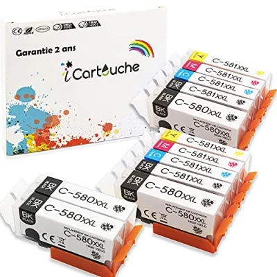 Abbildung von icartouche Tintenpatronen Kompatibel für die Canon PGI 580 XXL CLI 581 Pixma TR7550 TR8550 TS6150 TS6250 TS6350 TS8150 TS8240 TS8250 TS8350 TS9150 TS9550 TS6151 TS6251 TS6351 (4BK 2C 2M 2Y 2PBK)