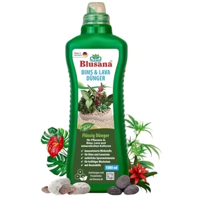 Abbildung von Blusana Pflanzendünger Bims &amp; Lava Dünger XL 1 Liter Hydrokultur Hydroponik Flüssigdünger, NPK 10 4 6 Volldünger, flüssig mineralisch, für Grünpflanzen Zimmerpflanzen Obst und Gemüse mit Spurenelementen