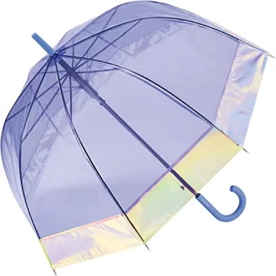 Abbildung von Esprit Langregenschirm Automatik Glockenschirm Shiny Border transparent, groß und stabil, mit schimmernder Borte