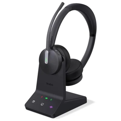 Abbildung von Yealink WH64 Kabelloses Headset, 185 m Reichweite DECT &amp; Bluetooth Dualmodus Headset für Teams Zoom, Skype,UC, Telefon mit 3 Mikrofonen, 32H Sprechzeiten, Büro IP Telefon, PC