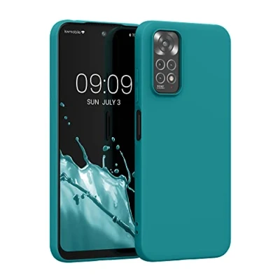 Abbildung von kwmobile Hülle kompatibel mit Xiaomi Redmi Note 11 / 11S weiches TPU Silikon Case Cover geeignet für kabelloses Laden Petrol matt