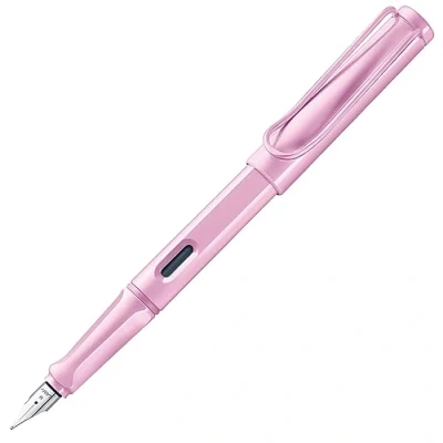 Abbildung von Lamy safari lightrose Füller Füllhalter mit ergonomischem Griff &amp; polierter Linkshänder Stahlfeder (LH) in Strichbreite M robuster ASA Kunststoff inkl. Tintenpatrone T 10 blau