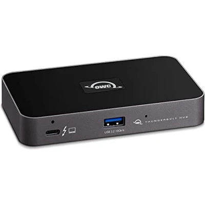 Abbildung von OWC Thunderbolt Hub, 5 Anschlüsse, 60 W Ladeleistung, (3) 4 (USB C), USB 3.2 Gen 2 Typ A, kompatibel mit M1/M2 Macs, 3 Macs und PCs, USB4 Maschinen
