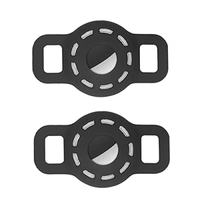 Abbildung von Airtag Silikonhülle für Hundehalsband,Airtag Hülle mit schützender HD High Clear Folie,verstellbare tragbare GPS Finder Katzenhundehalsband 2 Stück (2 Schwarz)