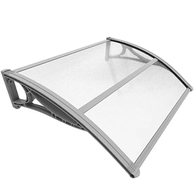Abbildung von VOUNOT Vordach für Haustür 100 x 80 cm, Überdachung aus Aluminium und Polycarbonat, Transparentes Pultbogenvordach, Pultvordach