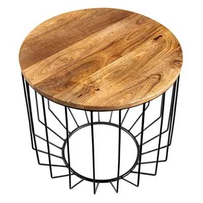 Abbildung von riess ambiente Couchtisch FACTORY LOFT Ø50cm natur / schwarz (Einzelartikel, 1 St), Wohnzimmer · Mango Massivholz Metall Gestell rund handmade