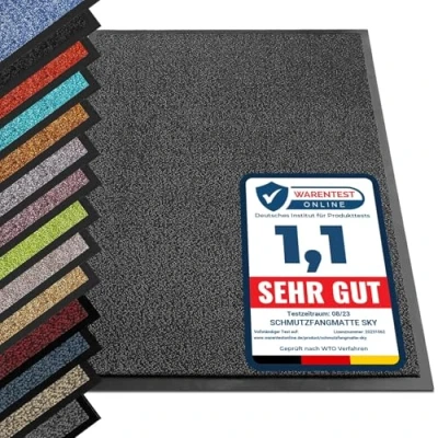 Abbildung von etm® Schmutzfangmatte Fußmatte in vielen Größen Türmatte Fußabstreifer für Haustür innen und außen (Anthrazit Schwarz, 60x180 cm)