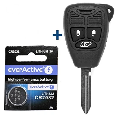 Abbildung von Auto Schlüssel Funk Fernbedienung 1x Gehäuse 3 Tasten + Rohling CR2032 Batterie für Chrysler/Jeep Dodge