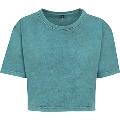Abbildung von Build Your Brand Damen BY054 Ladies Acid Washed Cropped Tee T Shirt, Teal Black, XS