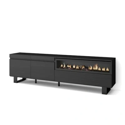Abbildung von Skraut Home TV Schrank, Lowboard Für Wohnzimmer und Esszimmer 200x57x35cm Geräte bis zu 80&quot; Elektrokamin. Maße Industriedesign Moderner Stil Schwarz