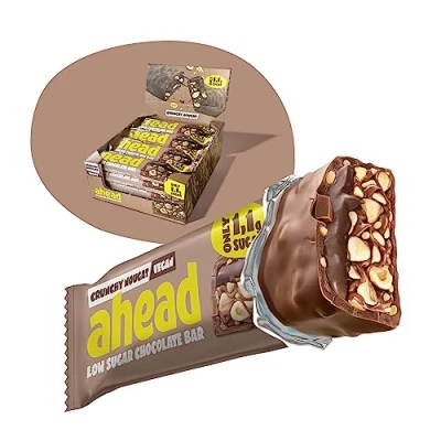 Abbildung von AHEAD Veganer Schokoriegel Crunchy Nougat 16 x 35g Keto Riegel mit zuckerfreier Schokolade nur 5g Net Carbs pro Low Carb Süßigkeit