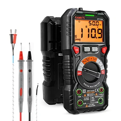 Abbildung von KAIWEETS Digital Multimeter mit LED Buchsen, Strommessgerät True RMS Auto Range 6000 Zähler, misst Spannung,Kapazität, Temperatur, Widerstand für Elektriker