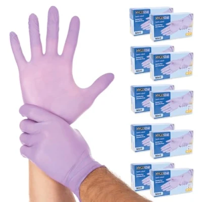 Abbildung von FRANZ MENSCH Hygostar Nitrilhandschuhe Safe Light puderfrei, Karton, lila, 8/M, 24cm, 1000 Stück, Einweghandschuhe, Einmalhandschuhe, in Gr. XS, S, M, L, XL &amp; XXL verfügbar