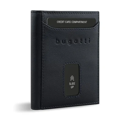 Abbildung von bugatti Secure Slim Mini Börse Spezial mit RV Münzfach und RFID Schutz aus Leder, schwarz Nappa