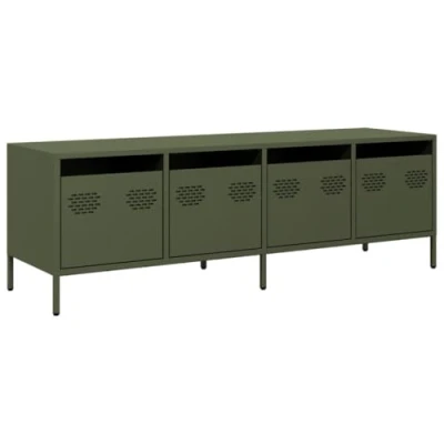 Abbildung von vidaXL TV Schrank, Lowboard für Fernseher, Fernsehschrank 4 Schubladen Verstellbare Stellfüße, Fernsehtisch Möbel, Olivgrün Kaltgewalzter Stahl