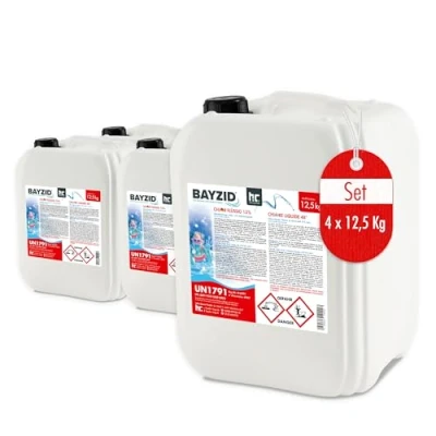 Abbildung von Höfer Chemie 4 x 12,5 kg Pool Flüssigchlor BAYZID mit 13 bis 15% Aktivchlorgehalt zur Poolpflege und Wasserdesinfektion Made in Germany