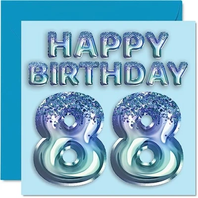 Abbildung von Geburtstagskarte zum 88. Geburtstag für Männer Blauer Glitzer Partyballon Happy Birthday Karten 88 Jahre alten Mann, Großvater, Vater, Oma, 145 mm x mm, achtundachtzigste