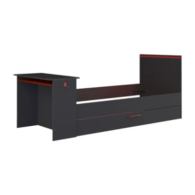 Abbildung von Vente unique Ausziehbett Gamer mit Schreibtisch &amp; LEDs 90 x 200 und 190 cm Anthrazit Rot VOUANI