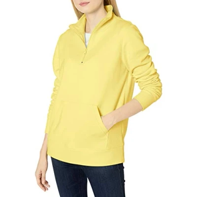 Abbildung von Amazon Essentials Damen Langarm Oberteil aus Fleece mit Viertelreißverschluss (in Übergröße erhältlich), Hellgelb, XXL