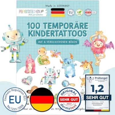 Abbildung von Papierdrachen Kindertattoo 100 hautfreundliche Kindertattoos, 100% vegan, geprüft &amp; made in Germany