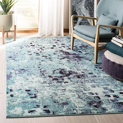 Abbildung von SAFAVIEH Moderner Schick Teppich für Wohnzimmer, Esszimmer, Schlafzimmer Madison Collection, Kurzer Flor, Türkis und Marine, 183 X 274 cm