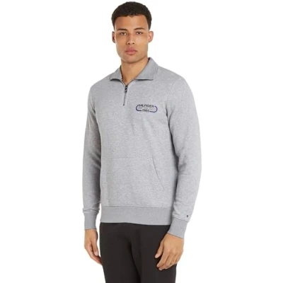 Abbildung von Tommy Hilfiger Herren Sweatshirt mit Reißverschluss Halber Zipper, Grau (Light Grey Heather), XL