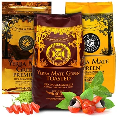 Abbildung von Yerba mate tee Premium Set Green 400g Toasted geröstet Fuerte mit Krauter Brasilian loose leaf 1,2kg